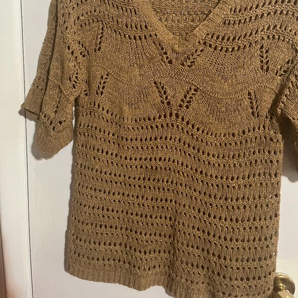 CABLE AND GAUGE BROWN V-NECK SHORT SLEEVE TOP SZ M - Picture 5 of 5